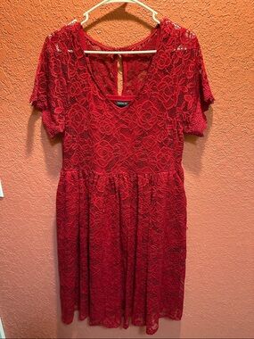 Torrid Red Floral Lace Short Sleeve Skater Dress